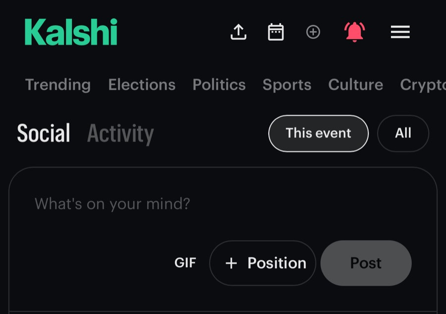 Kalshi social post box with a Position button